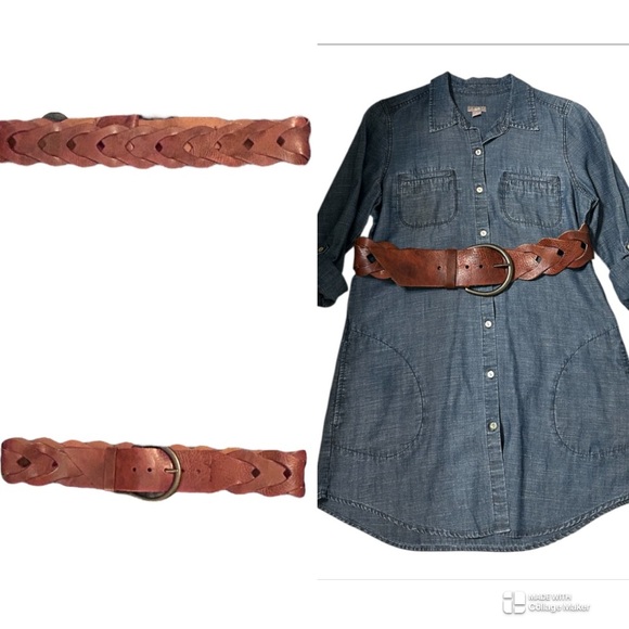 Preston & York Oversized Braided Leather Belt in Brown - Picture 1 of 8
